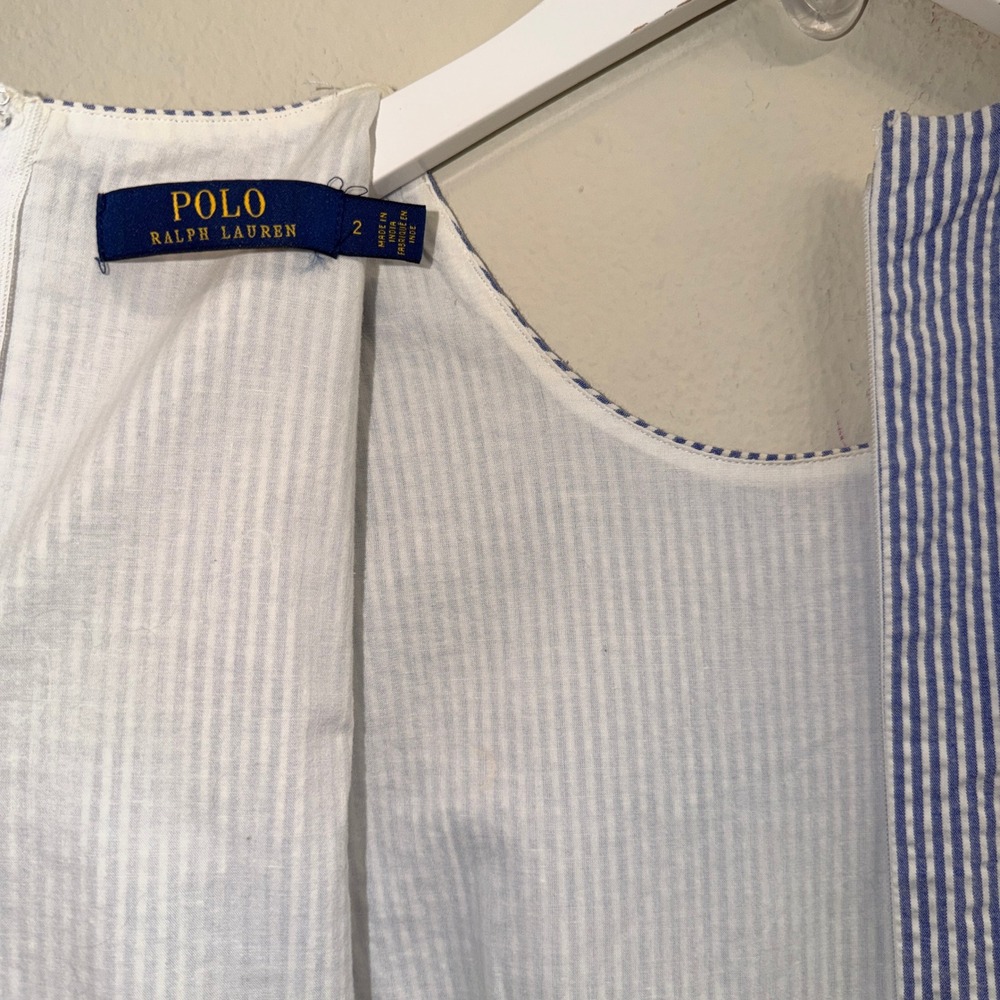 Polo Ralph Lauren Fit Flare Seersucker Dress Womens 2 Blue White Striped Coastal - Picture 6 of 12